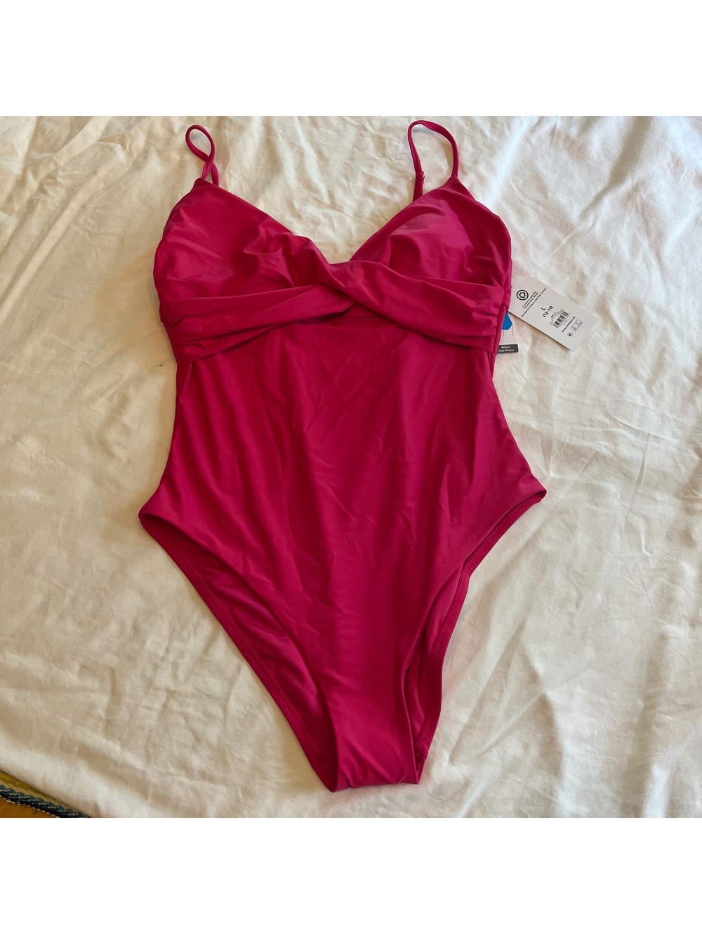 New Time and Tru Women’s Ruched Front One Piece Swimsuit Hot Pink Size L